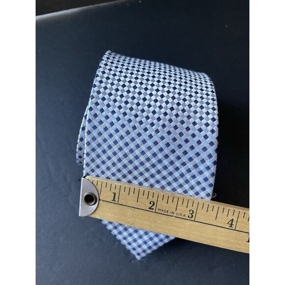 Mens Silk Tie Handmade 100% Silk Blue Geometric Career Office Dress Workwear - Picture 3 of 8
